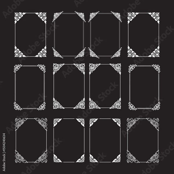 Fototapeta Elegant Vintage Ornamental Frame Vector Set with Decorative Patterns