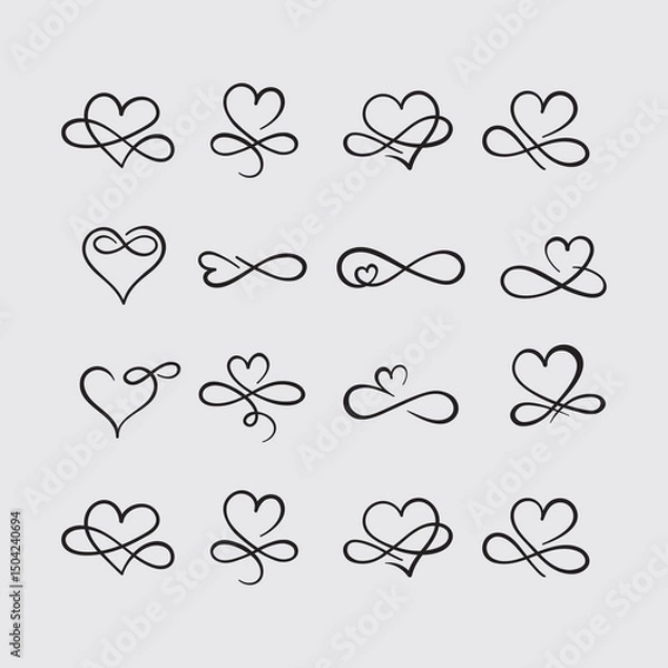 Fototapeta Set of Hand-Drawn Doodle Hearts with Unique Patterns and Designs