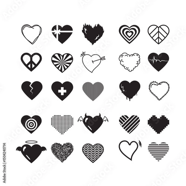 Fototapeta Set of Hand-Drawn Doodle Hearts with Unique Patterns and Designs