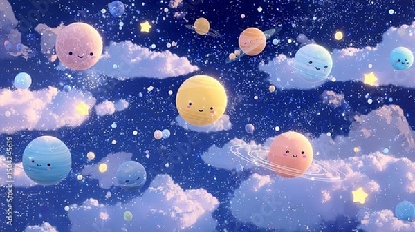 Fototapeta Whimsical Planets and Stars in the Sky