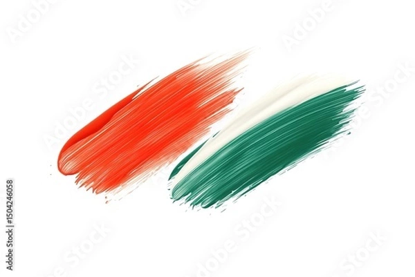 Fototapeta Abstract tricolor paint strokes blend smoothly on the white background creating a vibrant artwork