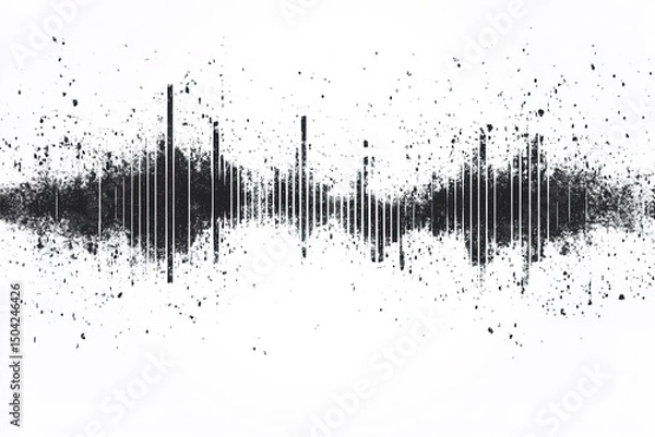 Fototapeta Black grunge drips and vertical lines form an abstract pattern against white for an interesting visual