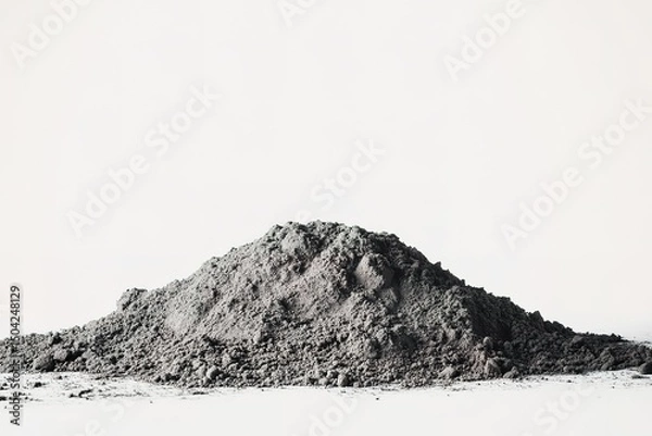 Fototapeta Heaped ash forms a mountainous texture against the clean background, casting soft shadows around its base