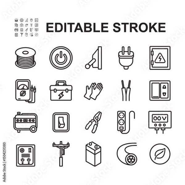 Fototapeta collection of electricity related icons. Thin line style vector. Contains icons such as cable, energy efficiency, generator.