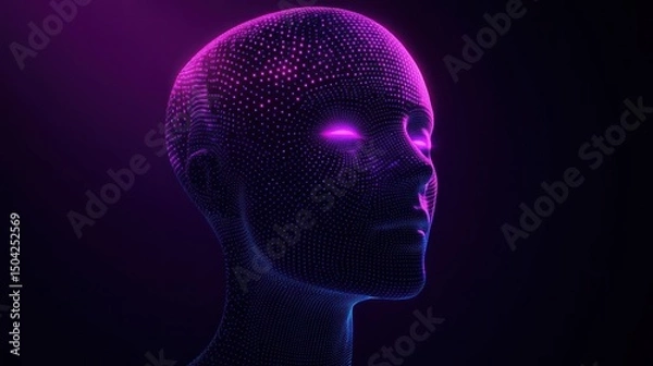 Fototapeta Digital Head: Neon Glowing Artificial Intelligence