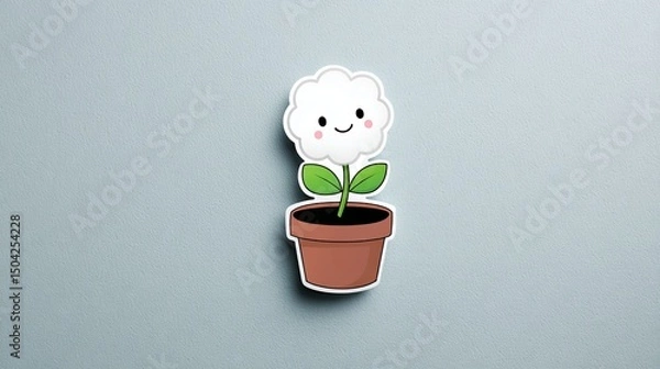 Fototapeta Smiling Kawaii Flower Sprouting from Pot - Cheerful Botanical Decor