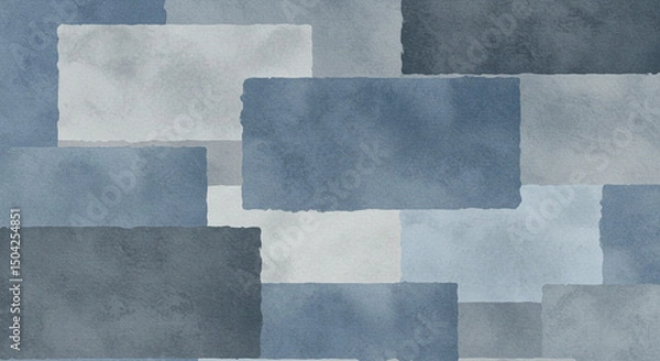 Fototapeta Abstract Overlapping Blue and Grey Rectangles with Textured Geometric Pattern Background