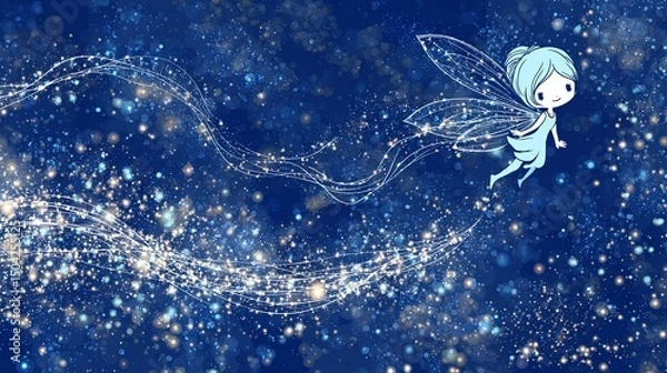 Fototapeta Enchanting Fairy Flying in Glittery Night Sky