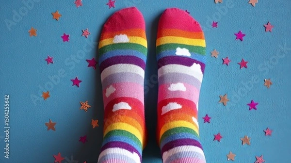 Fototapeta Colorful Rainbow and Star Socks on Floor