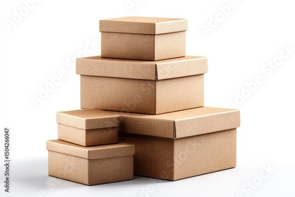 Fototapeta Several cardboard boxes stacked on top of each other.