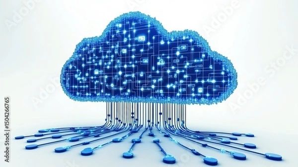 Fototapeta Digital cloud technology with a download symbol and data connections 