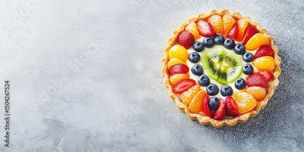 Obraz Fresh Fruit Tart with Berries and Kiwi on Stone Background