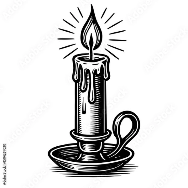 Fototapeta Vector sketch of a candlestick in hand-drawn ink style. For tattoo or print, EPS 10.