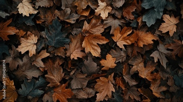 Fototapeta Colorful Autumn Leaves on Ground in Nature Setting with Textures
