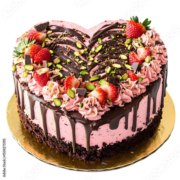 Fototapeta HeartShaped Strawberry Chocolate Cake isolated on transparent background
