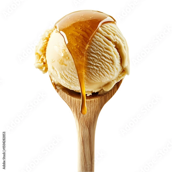 Fototapeta Honey Drizzled Ice Cream Scoop isolated on transparent background