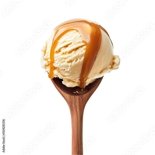 Fototapeta Vanilla Ice Cream with Caramel Sauce isolated on transparent background