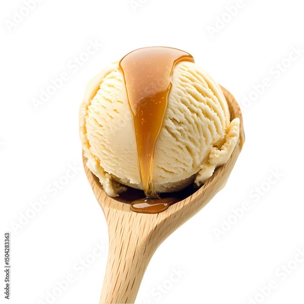 Fototapeta Caramel Drizzled Vanilla Ice Cream isolated on transparent background