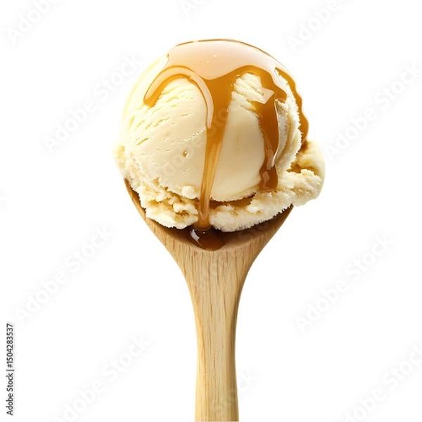 Fototapeta Caramel Drizzled Ice Cream isolated on transparent background