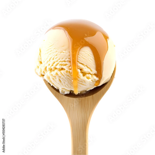 Fototapeta Vanilla Ice Cream with Caramel Drizzle isolated on transparent background