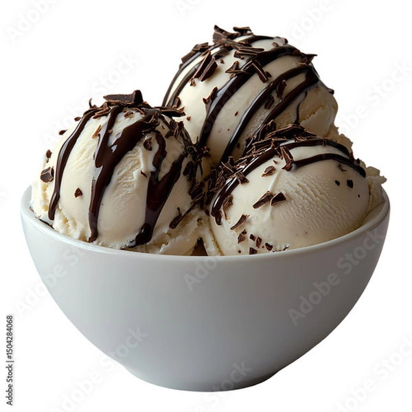 Fototapeta Creamy Vanilla Ice Cream with Chocolate Drizzle isolated on transparent background