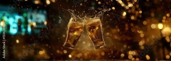 Obraz Cheers to friendship clinking glasses in a cozy bar atmosphere