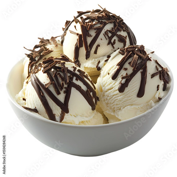 Fototapeta Vanilla Ice Cream with Chocolate Drizzle isolated on transparent background