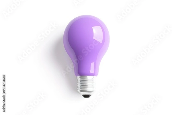 Obraz A singular purple lightbulb sits upright on a clean white surface, creating shadow