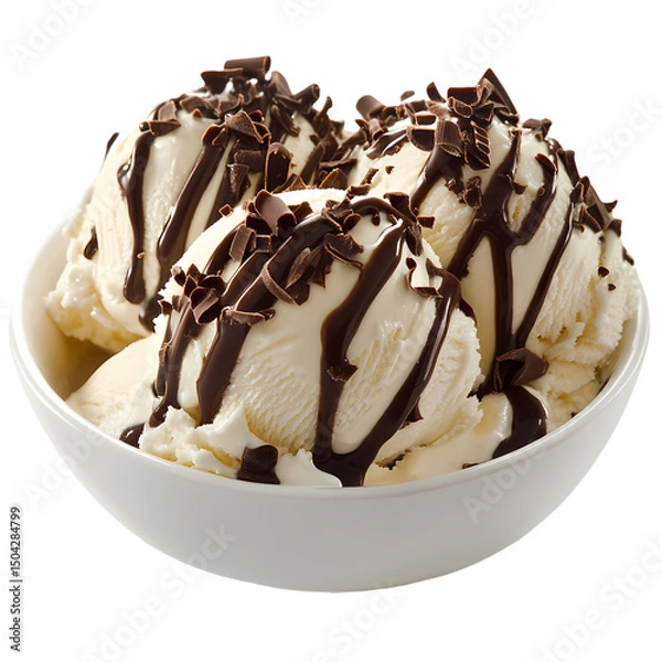 Fototapeta Vanilla Ice Cream with Chocolate Drizzle isolated on transparent background