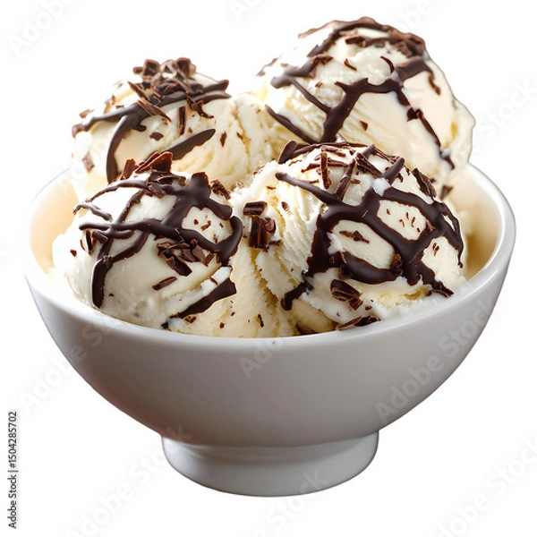 Fototapeta Chocolate Drizzled Vanilla Ice Cream isolated on transparent background