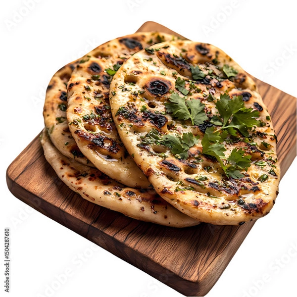 Fototapeta Grilled Naan with Cilantro A Culinary Delight isolated on transparent background