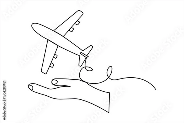 Fototapeta Airplane icon one line drawing minimalist style