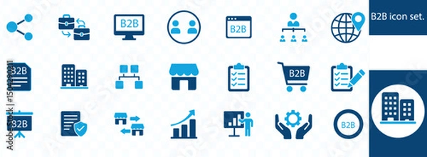 Fototapeta B2B icon set . supplier, commerce, vendor, enterprise, partnership, manufacturer, purchase order, supply chain, transaction, quotation and more.