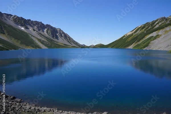 Fototapeta Serene Mountain Lake Azure Waters Mirroring Majestic Peaks