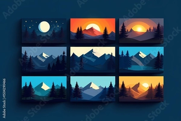 Fototapeta Mountain Landscape Variations A Collection of Nine Scenic Views