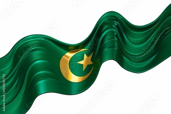 Fototapeta Crescent and Star A Rendered Depiction of a Waving Green Flag