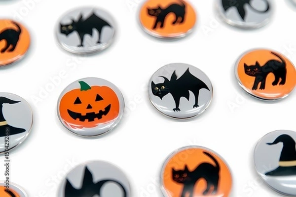 Fototapeta Halloween Button Collection Jackolanterns Black Cats and Witch Hats