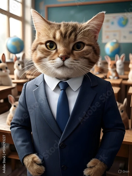 Obraz Cute domestic tabby cat with beautiful eyes on the window or table looking young