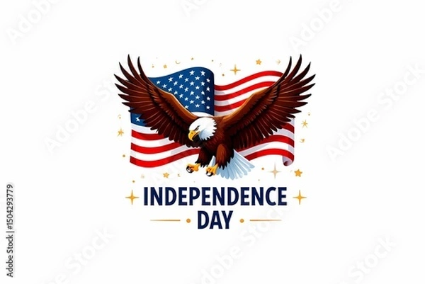 Fototapeta American Bald Eagle Soaring Above the Stars and Stripes Independence Day Celebration