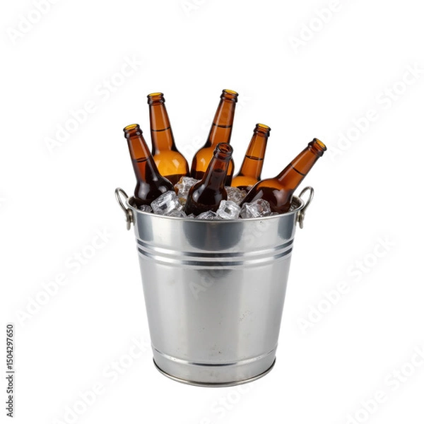 Obraz Cooler full of ice and beer bottles ready for a fun party | ideal for summer gatherings and social events, perfect to showcase refreshment themes.