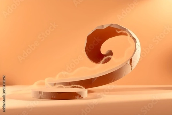 Fototapeta Minimal 3D abstract terracotta stone spiral with golden dust for luxury editorial and modern presentation design