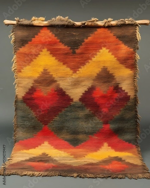 Fototapeta A vibrant handwoven textile features geometric patterns and rich colors