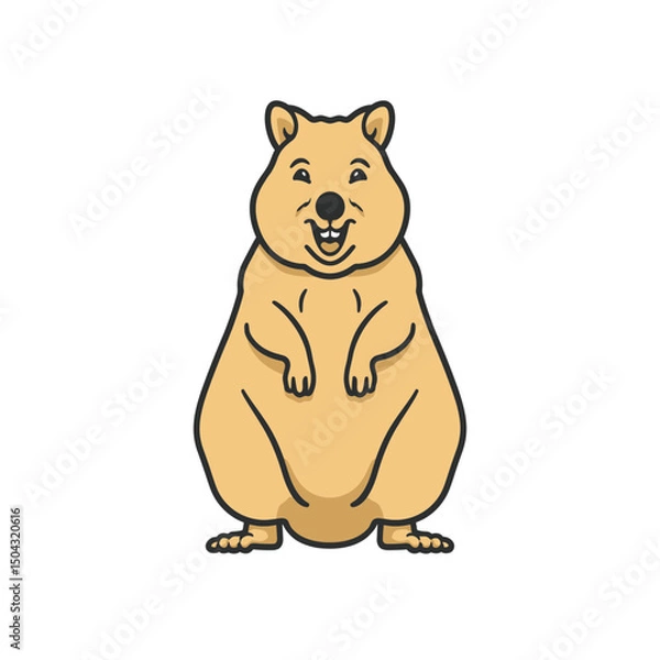 Fototapeta Happy quokka stands smiling illustration on white backdrop isolated