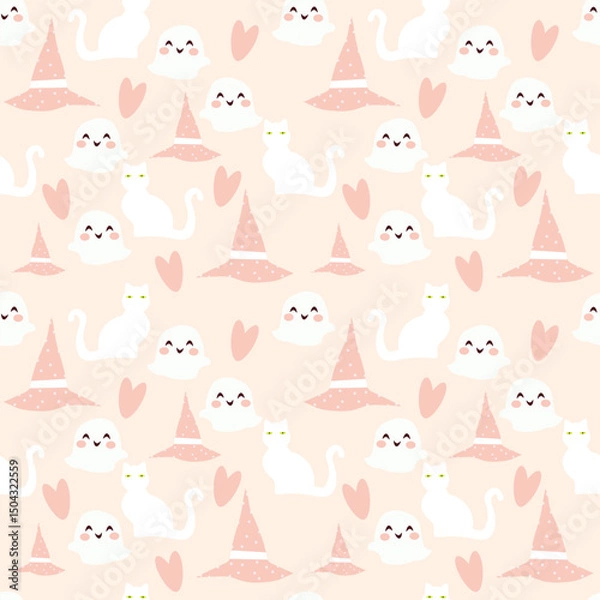 Fototapeta Cute hallowen vector ilustration seamless patern.Great for textile,fabric,wrapping paper,and any print.Vintages style.
