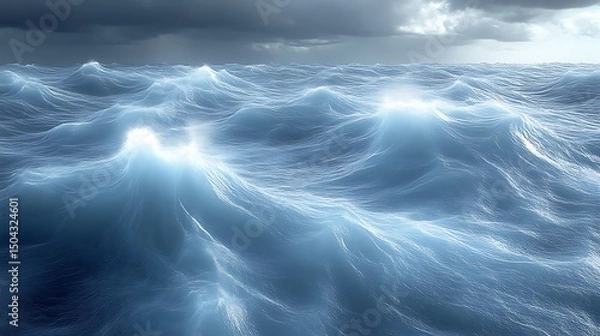 Fototapeta The rough ocean waves under a cloudy sky depict a stormy scene