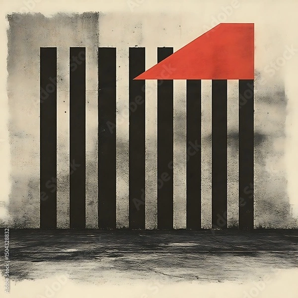 Fototapeta A modern art abstract piece of vertical stripes and red shape