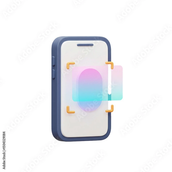 Fototapeta Stylized phone design showcasing face recognition authentication, mobile security technology and identity protection in a minimalist interface