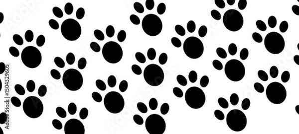 Fototapeta Trace black doodle paw prints seamless pattern background. Vector Illustration.