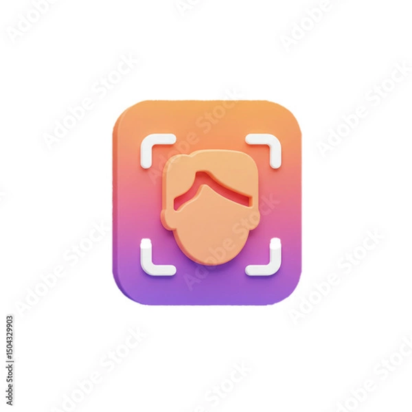 Fototapeta Stylized 3D Icon of Facial Recognition, Representing Modern Identification Technologies and Security Protocols through a Cartoonish Interface