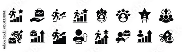Fototapeta Career growth icon set. Contains grow, work, job, performance, gain, improvement chart, increase, development, target achievement success, promoting, climb, graph, progress. Vector illustration